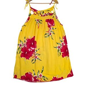 Aloha Fashion Hibiscus Floral Lattice Neck Dress Womens OS Resortwear Beachwear